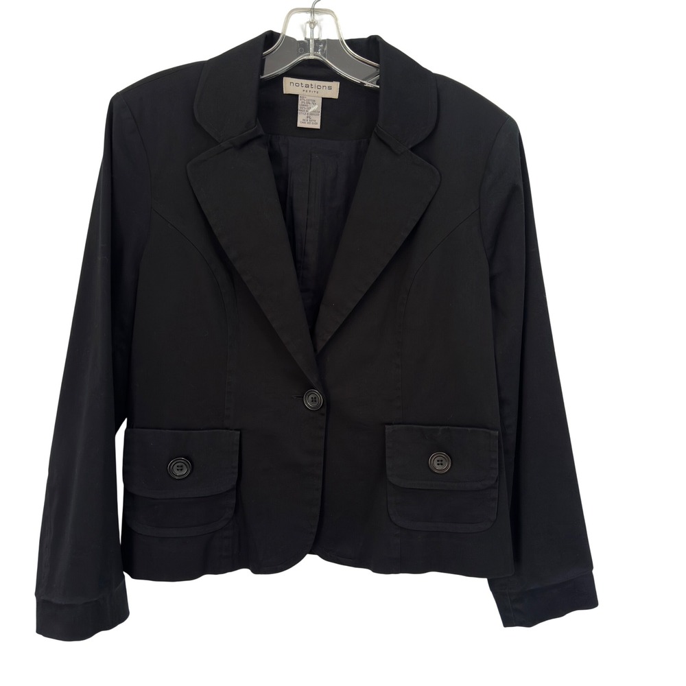 Notations Petite Blazer Black Stretch Cotton Martingale Back Office Siren PL